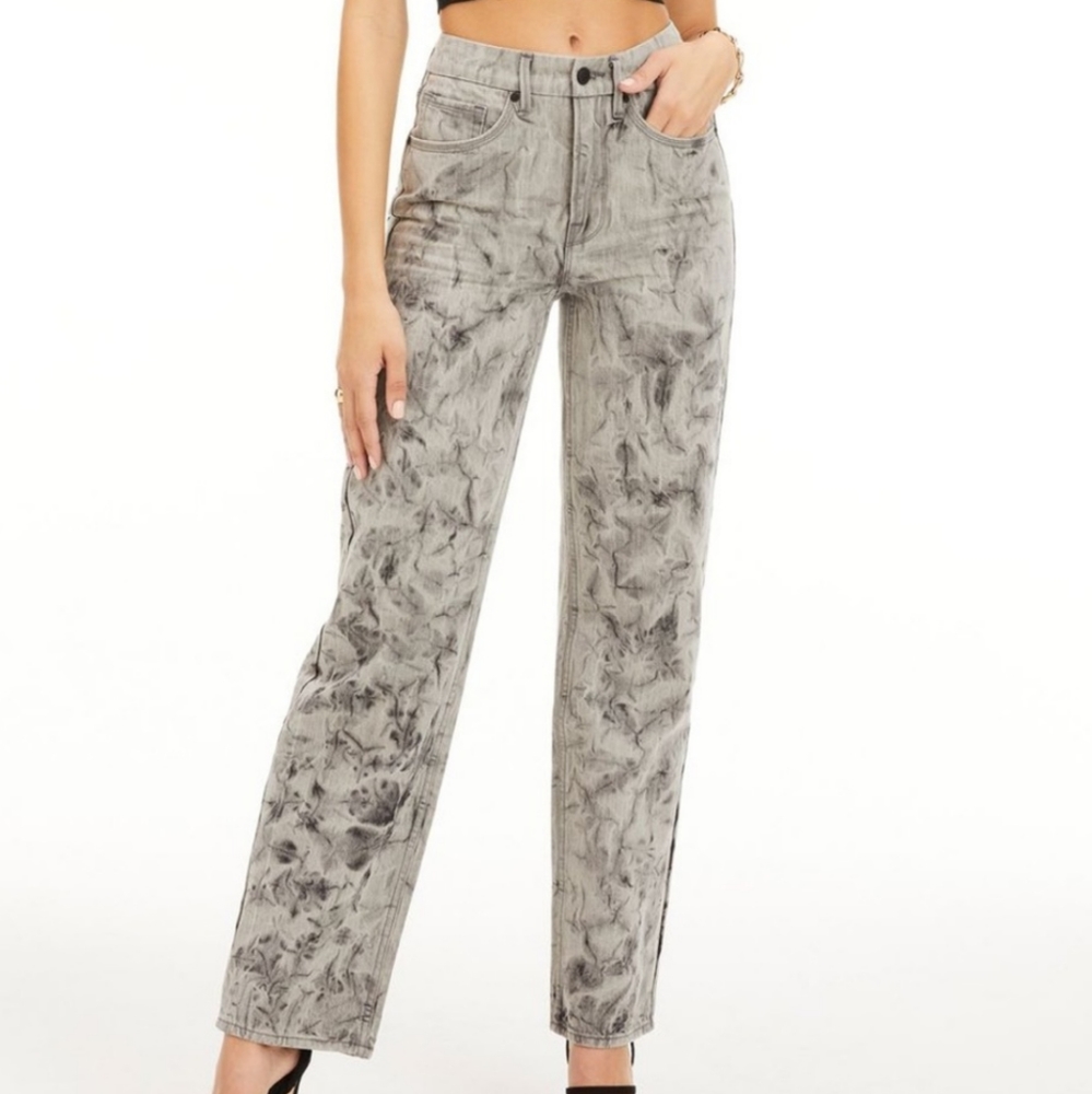 GOOD AMERICAN Good 90's Wide Leg Jeans Marbled Grey Floral